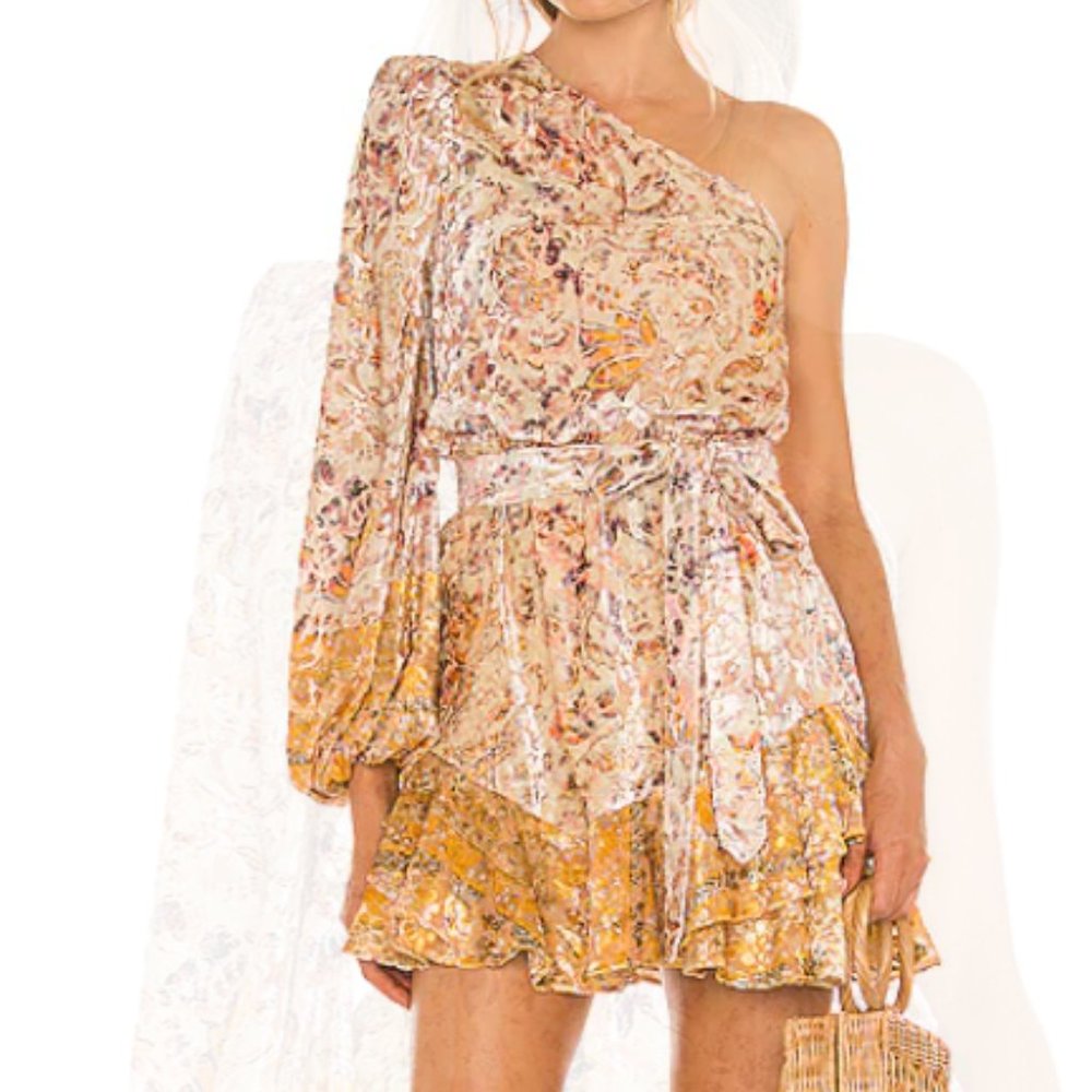 HEMANT AND NANDITA Kalon One Shoulder Belted Mini Dress (Size Small)